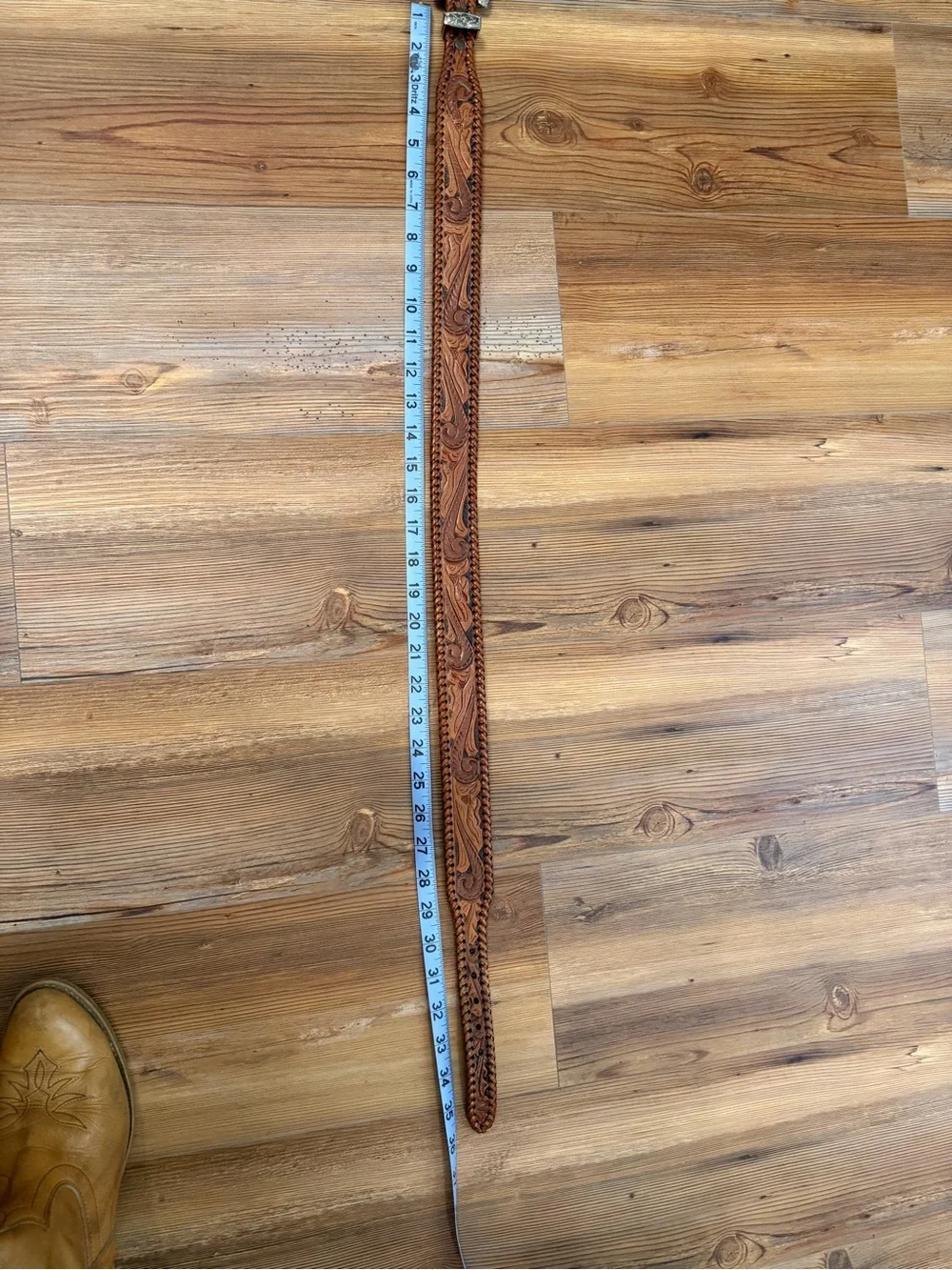 Vintage Hand-Tooled Tan Leather Braided Western Belt with Silver Buckle